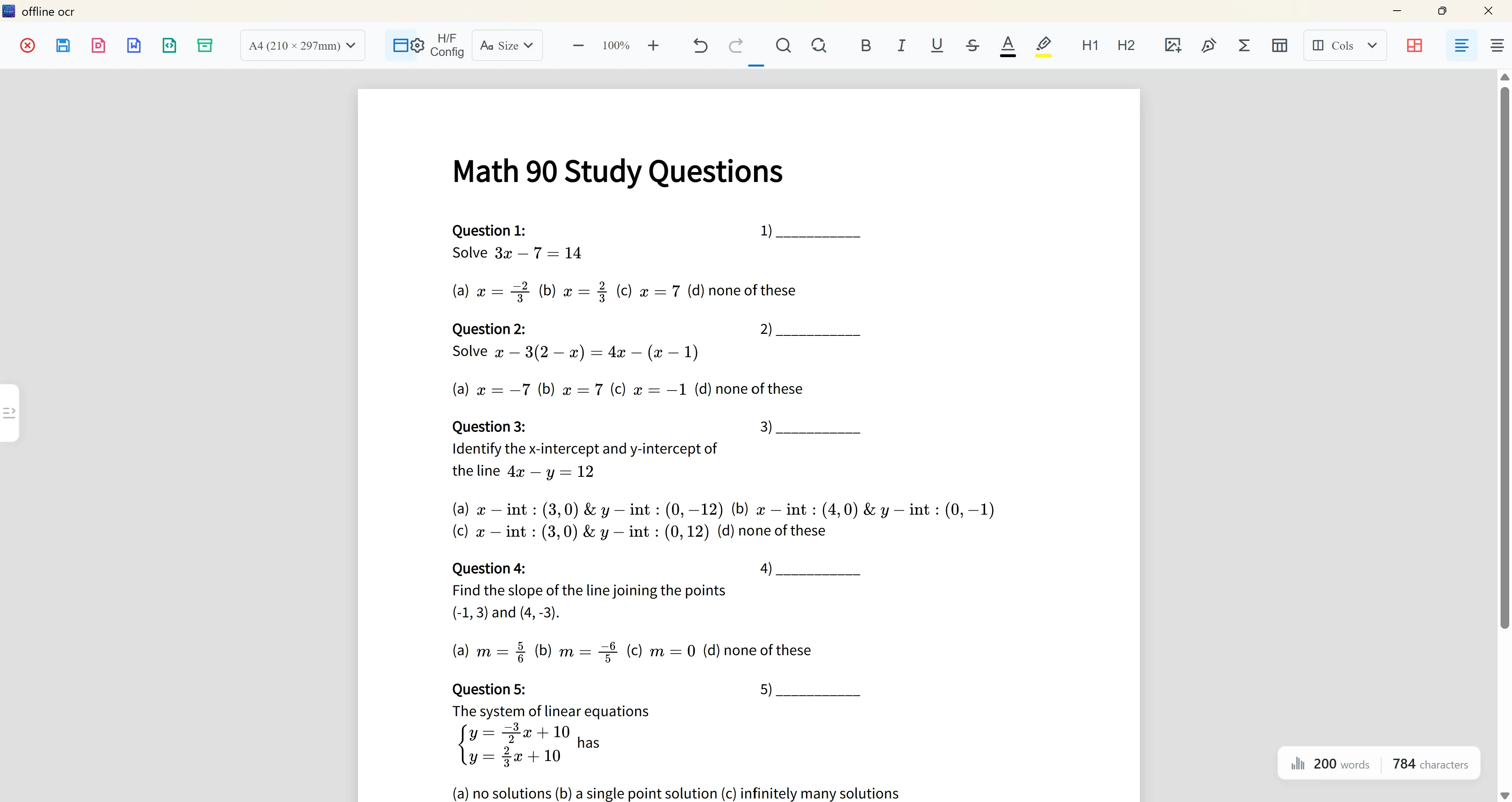 Free online OCR editor reviewing math document layout before export